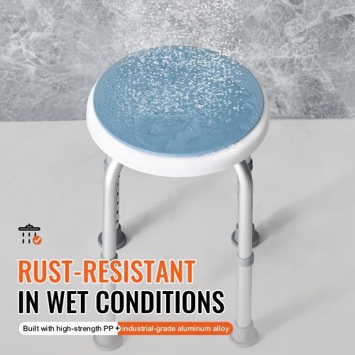 VEVOR 300 lbs Capacity,Shower Chair 360 Degree Rotating, Adjustable Height Shower Stool Seat, Bath Chair for Inside Shower or Tub, Non-Slip Bench