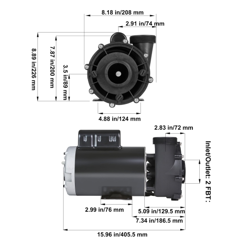 Pompe SPA à 2 vitesses VEVOR, 56 châssis, pompe SPA AC 220-240&nbsp;V pour spa, 4&nbsp;HP/210GPM/65.61&nbsp;pi haute vitesse ou