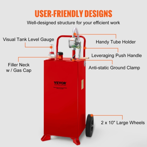 VEVOR 30 Gallon Fuel Caddy, Gas Storage Tank & 2 Wheels, with Manuel Transfer Pump, Gasoline Diesel Fuel Container for Cars, Lawn Mowers, ATVs,