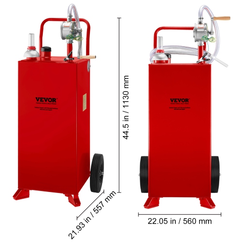 VEVOR 30 Gallon Fuel Caddy, Gas Storage Tank & 2 Wheels, with Manuel Transfer Pump, Gasoline Diesel Fuel Container for Cars, Lawn Mowers, ATVs,