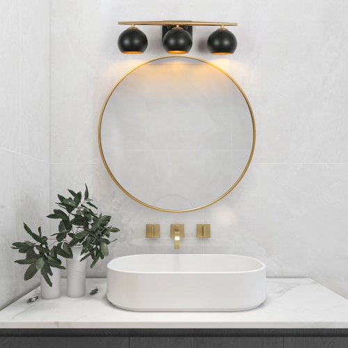 22 in. 3-Light Black and Brass Vanity Light with Metal Shades