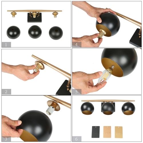 22 in. 3-Light Black and Brass Vanity Light with Metal Shades