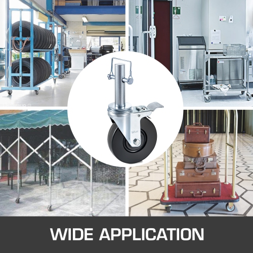 VEVOR 4 Pack 5" Scaffolding Rubber Swivel Caster Wheels with Dual Locking Heavy Duty Casters 1" Solid Round Stem 280LBS Capacity Per Wheel for