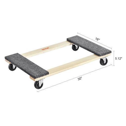 VEVOR 18" x 30" Furniture Dolly, 1000 lbs Load Capacity, 4 x 3" PP Swivel Casters, Heavy Duty Hardwood Furniture Moving Dolly, Mover's Dolly, Moving