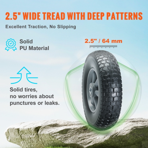 VEVOR 10" Solid PU Run-Flat Tire Wheel, 2-Pack, 180 lbs Dynamic Load, 220 lbs Static Load, Flat Free Tubeless Tires and Wheels for Hand Truck,