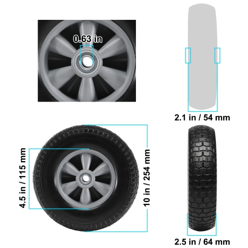 VEVOR 10" Solid PU Run-Flat Tire Wheel, 2-Pack, 180 lbs Dynamic Load, 220 lbs Static Load, Flat Free Tubeless Tires and Wheels for Hand Truck,