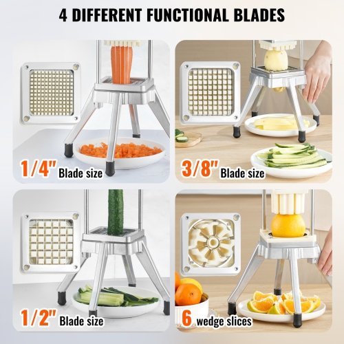 VEVOR Commercial Chopper with 4 Replacement Blades Commercial Vegetable Chopper Stainless Steel French Fry Cutter Dicer & Slicer Commercial Vegetable