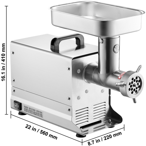 VEVOR Meat Grinder, 11 Lbs/Min Capacity Electric Meat Grinders with Blade, Grinding Plate, Sausage Maker, Stainless Steel Commercial Meat Mincer for