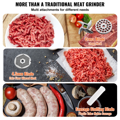 VEVOR Meat Grinder, 13 Lbs/Min Capacity Electric Meat Grinders with Blade, Grinding Plate, Sausage Maker, Stainless Steel Commercial Meat Mincer for