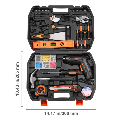VEVOR 96 Piece Tool Kit, General Household Hand Tool Set, with Cordless Screwdriver and Portable Tool Storage Case, High-Quality Steel, for Home