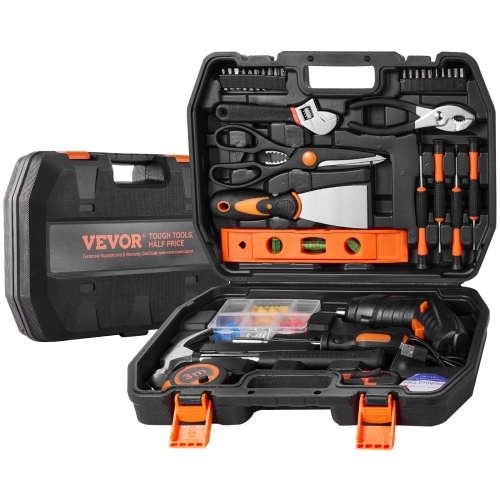 VEVOR 96 Piece Tool Kit, General Household Hand Tool Set, with Cordless Screwdriver and Portable Tool Storage Case, High-Quality Steel, for Home