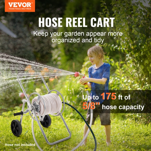 VEVOR 175 ft of 5/8’’ Hose Reel Cart, Garden Water Hose Carts Mobile Tools with Wheels, Heavy Duty Powder-coated Steel Outdoor Plating for Garden,