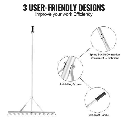 VEVOR 36" Landscape Rake, Head Aluminum Landscape Rake, Lake Weed Rake with 75" Long Handle, for Loosening Soil, Lawn Care, Weeding Lake, Garden, Pond