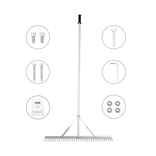 VEVOR 36" Landscape Rake, Head Aluminum Landscape Rake, Lake Weed Rake with 75" Long Handle, for Loosening Soil, Lawn Care, Weeding Lake, Garden, Pond