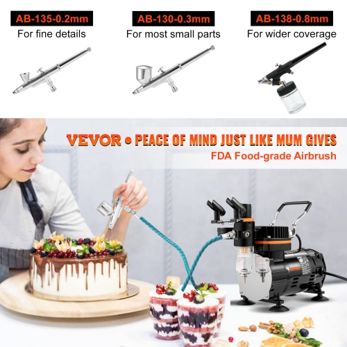 VEVOR Airbrush Ensemble, Expert Airbrush Kit with Compressor, Multi-Use Dual-Action Gravity Feed Airbrush System for Art, Nails, Cookies, Tattoos