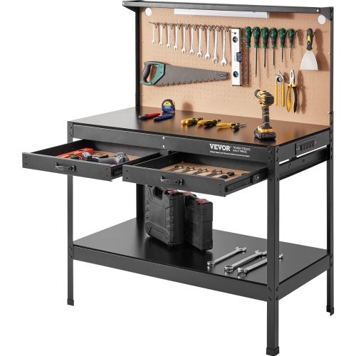 Image 1 de 9.. Établi en acier VEVOR A3, Établi robuste Garage Max 1500&nbsp;W, Établi en bois dur de 0,47&nbsp;po d'épaisseur 220&nbsp;lb, Câble 1,5&nbsp;m 4