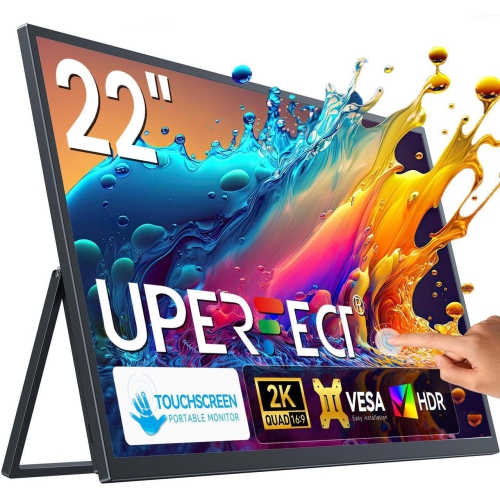 UPERFECT 22" 2K Touchscreen Portable Monitor w/VESA & 180°Adjustable Stand 2560x1440 QHD FreeSync IPS HDR Large Gaming Monitor USB-C HDMI Travel