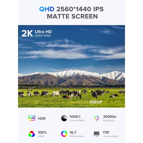 UPERFECT 22" 2K Touchscreen Portable Monitor w/VESA & 180°Adjustable Stand 2560x1440 QHD FreeSync IPS HDR Large Gaming Monitor USB-C HDMI Travel