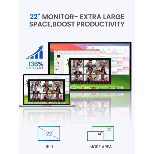 UPERFECT 22" 2K Touchscreen Portable Monitor w/VESA & 180°Adjustable Stand 2560x1440 QHD FreeSync IPS HDR Large Gaming Monitor USB-C HDMI Travel