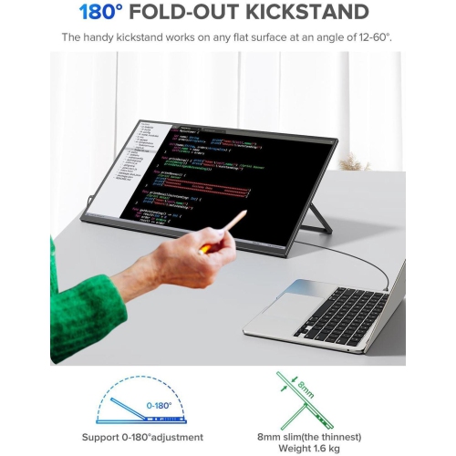 UPERFECT 22" 2K Touchscreen Portable Monitor w/VESA & 180°Adjustable Stand 2560x1440 QHD FreeSync IPS HDR Large Gaming Monitor USB-C HDMI Travel