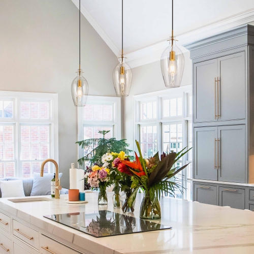 1-Light Gold Kitchen Island Pendant Light with Clear Glass Shade