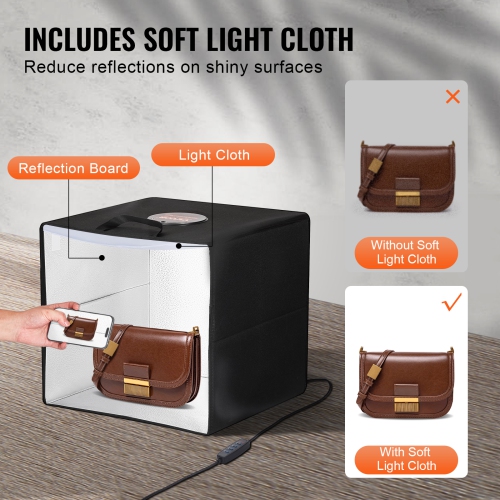 Caisson lumineux de studio photo VEVOR de 12 x 12&nbsp;po, 3000-5600K réglables 3 températures de couleur, trousse de tente professionnelle avec 120