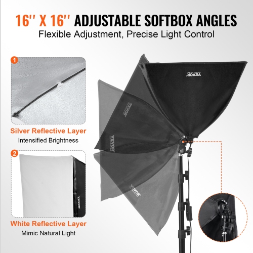 VEVOR 16" x 16" Softbox Lighting Kit, Professional Softbox with 45W LED Bulbs, 3000-6500K Adjustable Color Temperature, Tripod Stand, Studio Lights