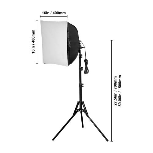 VEVOR 16" x 16" Softbox Lighting Kit, Professional Softbox with 45W LED Bulbs, 3000-6500K Adjustable Color Temperature, Tripod Stand, Studio Lights