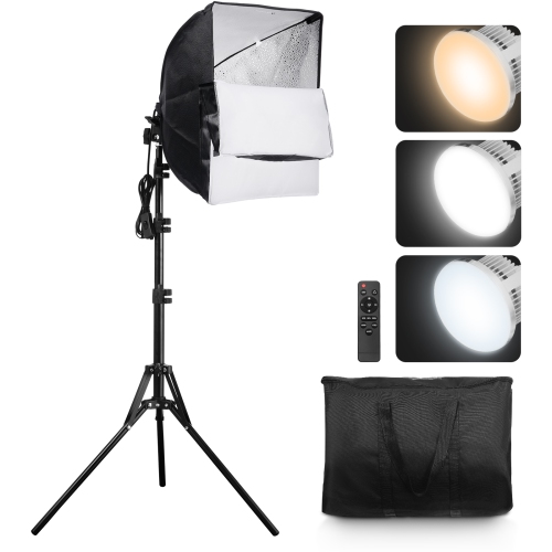 VEVOR 16" x 16" Softbox Lighting Kit, Professional Softbox with 45W LED Bulbs, 3000-6500K Adjustable Color Temperature, Tripod Stand, Studio Lights