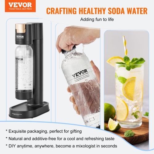 VEVOR 1L Sparkling Water Maker Home Carbonating, Seltzer Water Starter Kit with BPA free PET Bottle, Compatible with Mainstream Screw-in 60L CO2