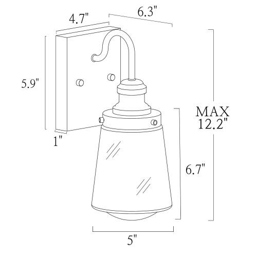 1-Light Black and Brass Wall Sconce with Clear Glass Shade