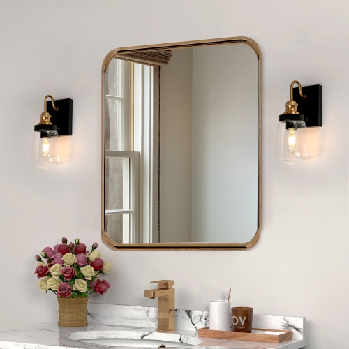 1-Light Black and Brass Wall Sconce with Clear Glass Shade