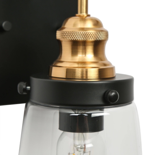 1-Light Black and Brass Wall Sconce with Clear Glass Shade