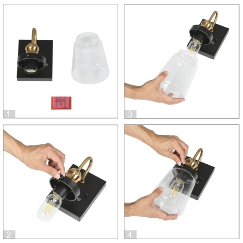 1-Light Black and Brass Wall Sconce with Clear Glass Shade