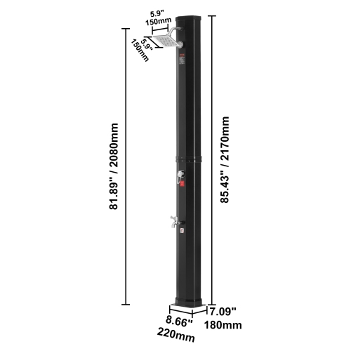 VEVOR 9.25 Gallon Outdoor Solar Heated Shower, Poolside Shower Kit with Shower Head and Foot Shower Tap, Double Buckle W/ Pre-Drilled Holes for