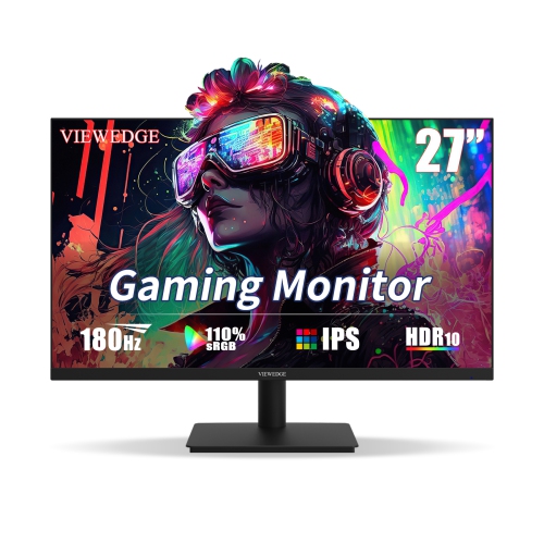 Viewedge 27" Gaming Monitor, 180Hz, 1ms IPS FHD, 110% sRGB, HDR10, FreeSync, HDMI & DP, Built-in Speakers, Wall Mountable—Black