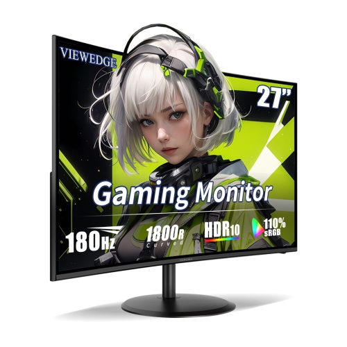 Viewedge 27" Curved Gaming Monitor, 180Hz FHD 1080P VA Panel, 1ms, FreeSync, HDMI & DisplayPort, Built-in Speakers, Immersive and responsive gameplay