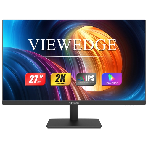 Viewedge 27" QHD 2K Monitor, 2560x1440 IPS, 75Hz Refresh, HDMI & DP, Eye Care Tech, Wall Mountable, Perfect for Productivity, Gaming & Comfort - Black
