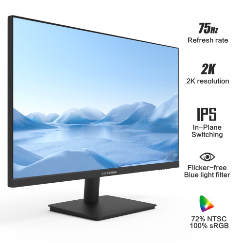 Viewedge 27" QHD 2K Monitor, 2560x1440 IPS, 75Hz Refresh, HDMI & DP, Eye Care Tech, Wall Mountable, Perfect for Productivity, Gaming & Comfort - Black
