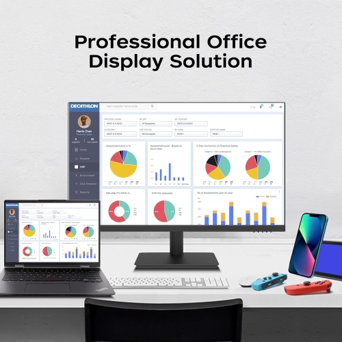 Viewedge 27" QHD 2K Monitor, 2560x1440 IPS, 75Hz Refresh, HDMI & DP, Eye Care Tech, Wall Mountable, Perfect for Productivity, Gaming & Comfort - Black