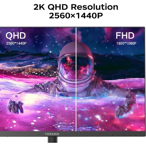 Viewedge 27" QHD 2K Monitor, 2560x1440 IPS, 75Hz Refresh, HDMI & DP, Eye Care Tech, Wall Mountable, Perfect for Productivity, Gaming & Comfort - Black