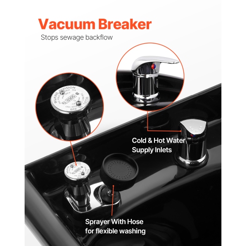 VEVOR Shampoo Bowl, ABS Plastic Shampoo Sink for Salons and Home, Easy to Clean and Install Salon Shampoo Bowls, Shampoo Sink for Spa Center,