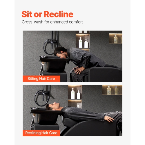 VEVOR Shampoo Bowl, ABS Plastic Shampoo Sink for Salons and Home, Easy to Clean and Install Salon Shampoo Bowls, Shampoo Sink for Spa Center,