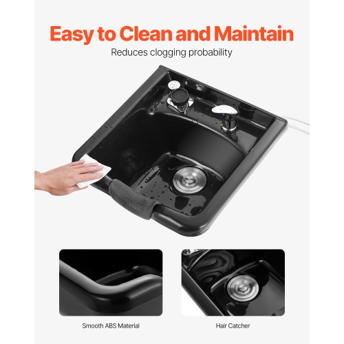 VEVOR Shampoo Bowl, ABS Plastic Shampoo Sink for Salons and Home, Easy to Clean and Install Salon Shampoo Bowls, Shampoo Sink for Spa Center,