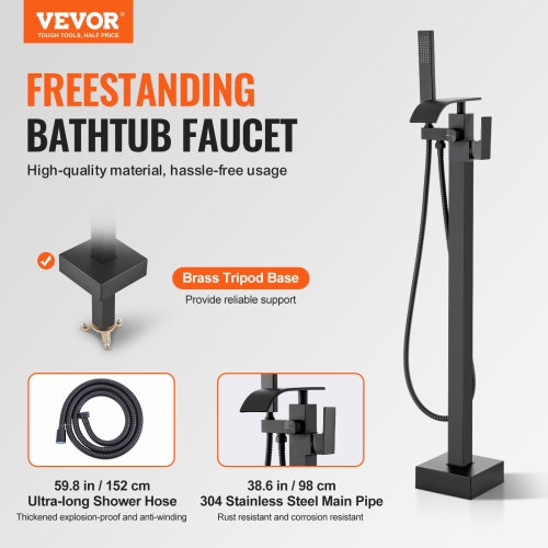 VEVOR 360° Freestanding Bathtub Faucet, Floor Mount, Freestanding Tub Filler, Shower Mixer Taps, Two Water Modes, Swivel Spout, for Bathing &