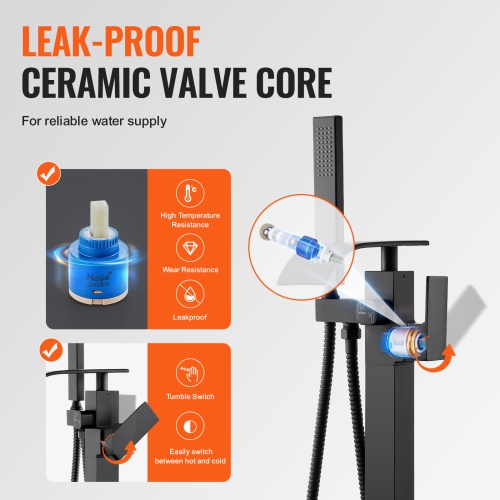 VEVOR 360° Freestanding Bathtub Faucet, Floor Mount, Freestanding Tub Filler, Shower Mixer Taps, Two Water Modes, Swivel Spout, for Bathing &