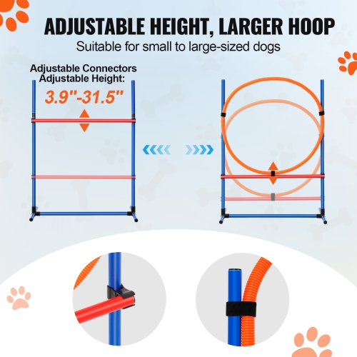 VEVOR 4 Dog Agility Training Equipment,PCS Set - Adjustable High Hurdles and Jump Ring, Puppy Obstacle Course Jump Starter Kit with Poles Storage Bag
