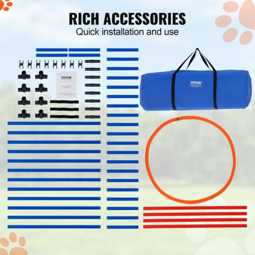 VEVOR 4 Dog Agility Training Equipment,PCS Set - Adjustable High Hurdles and Jump Ring, Puppy Obstacle Course Jump Starter Kit with Poles Storage Bag