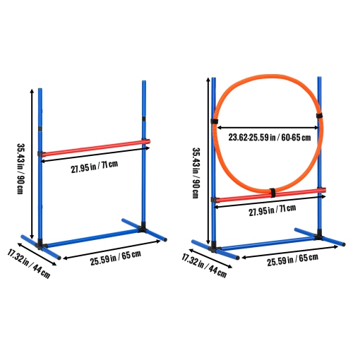VEVOR 4 Dog Agility Training Equipment,PCS Set - Adjustable High Hurdles and Jump Ring, Puppy Obstacle Course Jump Starter Kit with Poles Storage Bag