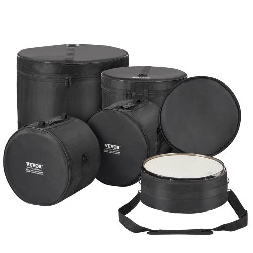 VEVOR 5-Piece Drum Bag Kit, Durable 1680D Oxford Material, Cushioned Cases with 1.5m Shoulder Strap and Carry Handles, Collapsible, Fits 22'' Bass,